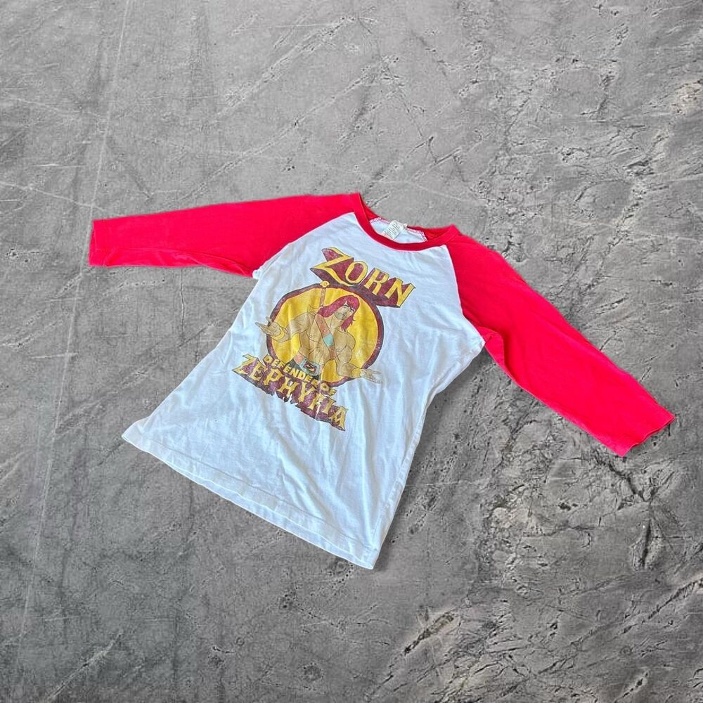 Vintage 1990s Zorn mid sleeve raglan cut faded graphic tee shirt